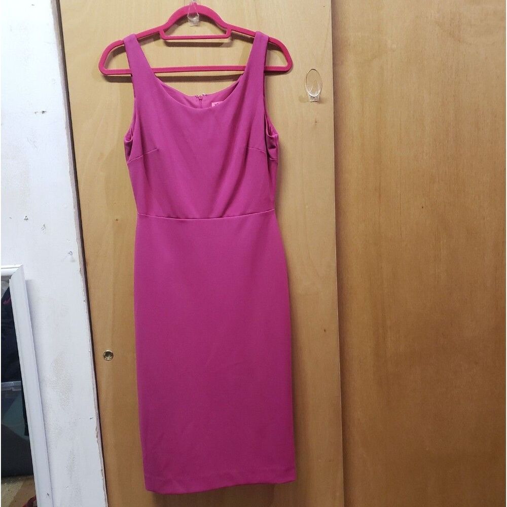 Betsey Johnson sleeveless hot pink scuba crepe midi sheath dress Sz 6 LLL - Picture 4 of 5